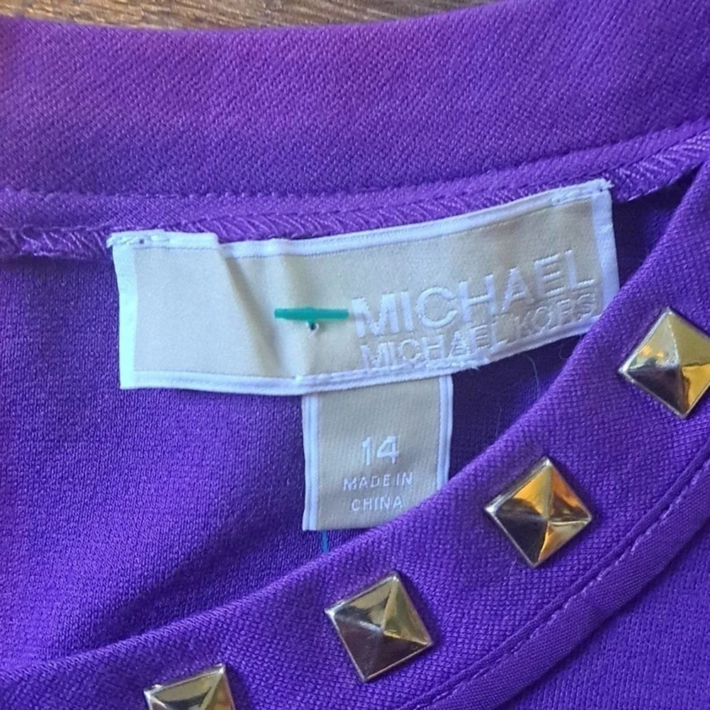 Michael Kors Purple dress gold studded neckline /zipper Size 14